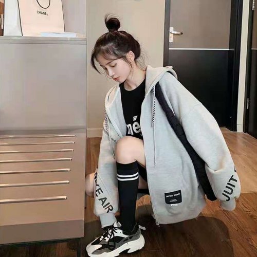 Gray Zipper Sports Hoodie 2021-19