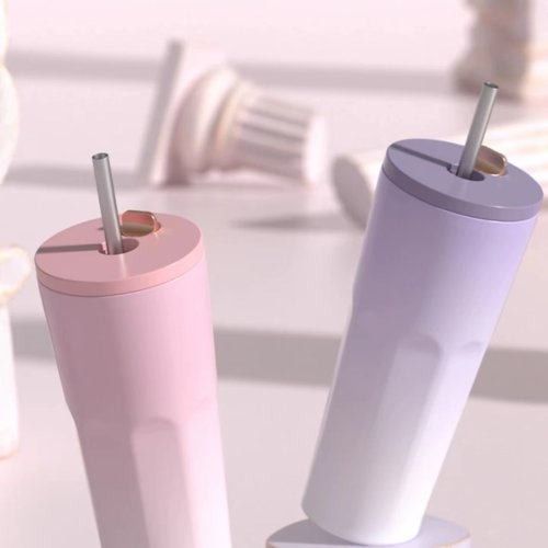 Gradual change color automatic spring straw stainless steel thermos cup