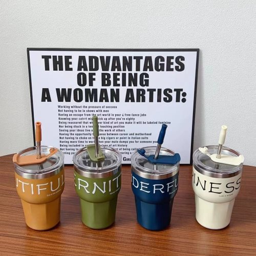 Simple vintage straw stainless steel coffee mug