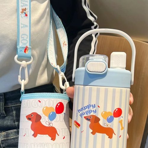 Stainless steel cartoon mug with double mugs and handle