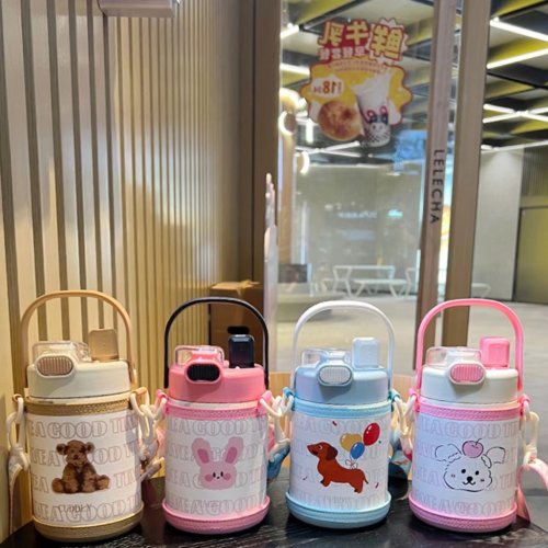 Stainless steel cartoon mug with double mugs and handle