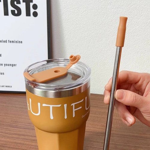 Simple vintage straw stainless steel coffee mug