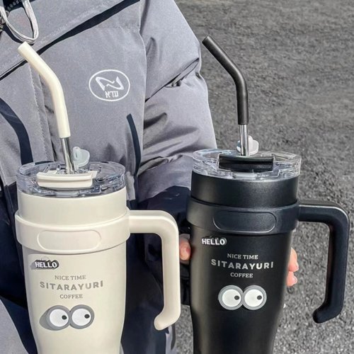 Summer large capacity sippy cup with handle 304 stainless steel