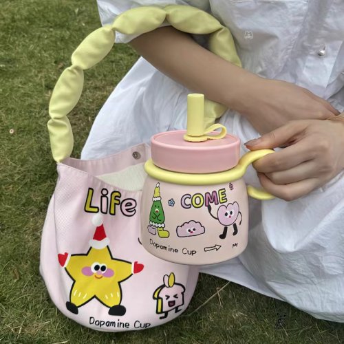 Thermos cup women's large capacity high appearance level ice bully pot 2024 new office 316 cute big belly straw cup