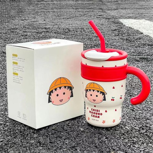 Cherry Maruko-chan Ice Bully Cup Girls high appearance level coffee cup accompanying cup straw 316 insulated cold milk tea cup