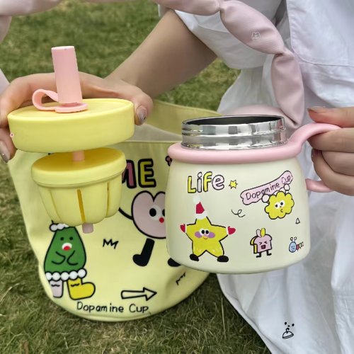 Thermos cup women's large capacity high appearance level ice bully pot 2024 new office 316 cute big belly straw cup
