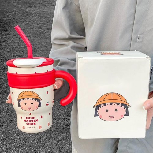Cherry Maruko-chan Ice Bully Cup Girls high appearance level coffee cup accompanying cup straw 316 insulated cold milk tea cup