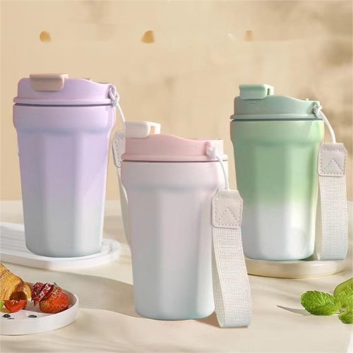 High appearance level ceramic liner 304 stainless steel coffee cup water cup straw thermos cup